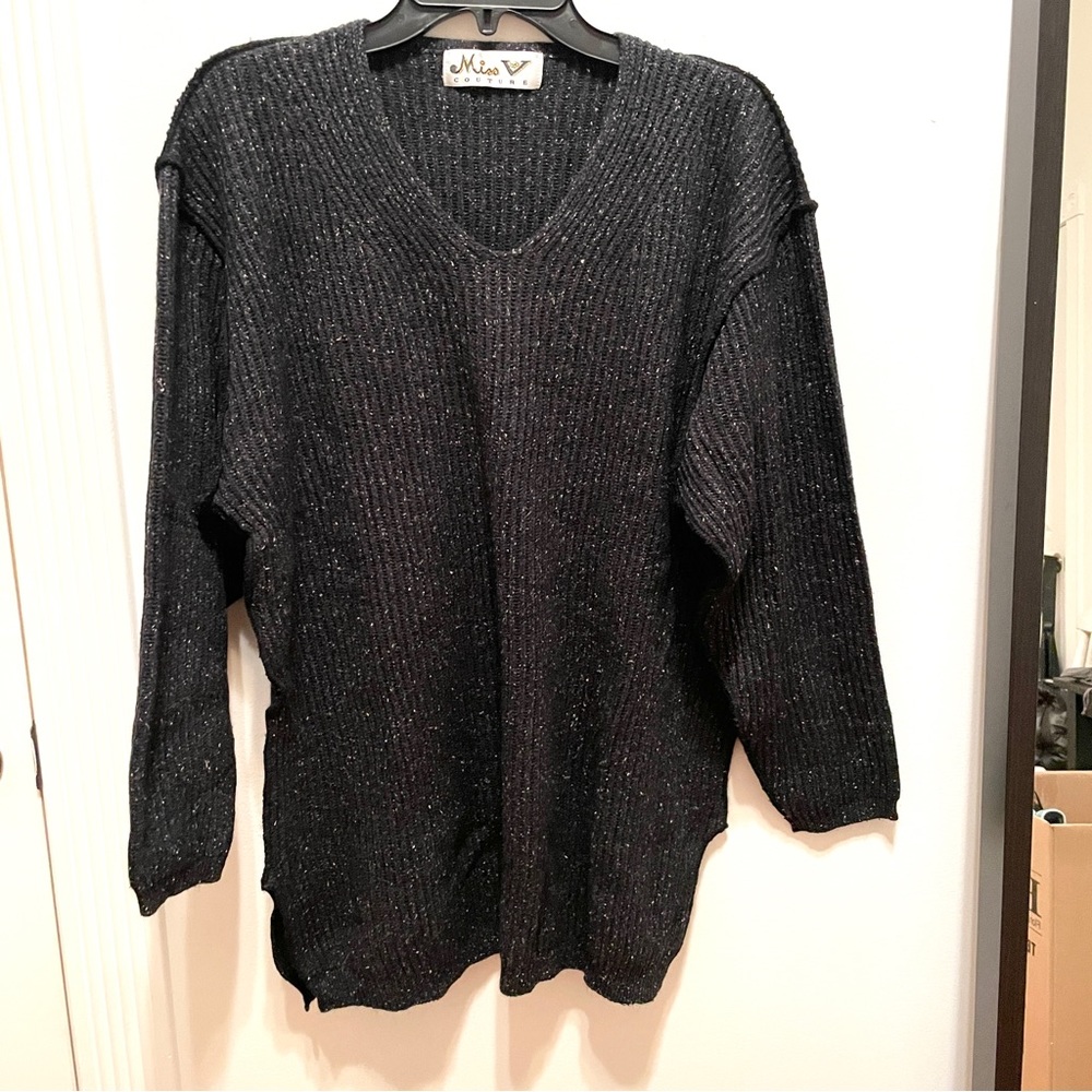 V-neck silk wool angora wool sweater